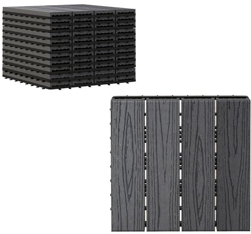 Outsunny Dalles terrasse - caillebotis - Lot de 11 pcs, Surface Max. 1 m² - emboîtables, Installation très Simple, dim. 30 x 30 cm