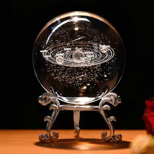 IFOLAINA 3D Solar System Crystal Ball 2.4 Astronomy Gifts for Women Men the Solar System Model Glass Paperweights for Physicist Decorative Planets with Stand Space Decor