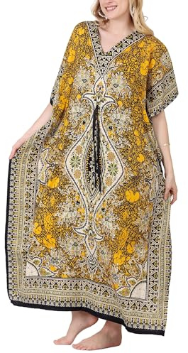Tengru Lifestyle Women's Bohemian Beach Kaftan Dress | Loose Fit V-Neck Maxi Cover Up | Lightweight Holiday Caftan for Swimwear, Resort, Cruise & Summer Vacation