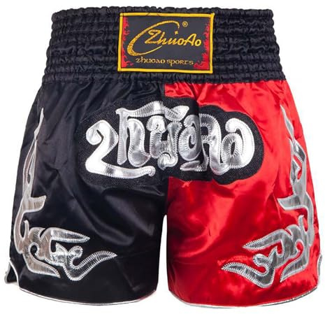 Freebily Pantaloncini Allenamento Kickboxing Bambino Ragazzo Muay Thai Short Arti Marziali Training Short Grappling Boxing Trunk Pantaloncini MMA Boxe Combattimento Nero&Rosso 11-12 Anni