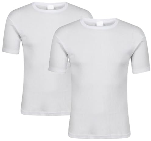 Pack of 2 Mens Thermal T-Shirt Underwear Base Layers Shirt Short Sleeve Crew Neck Winter Warm Undershirt Running Vest Men Quality Thermals Top (L, White)