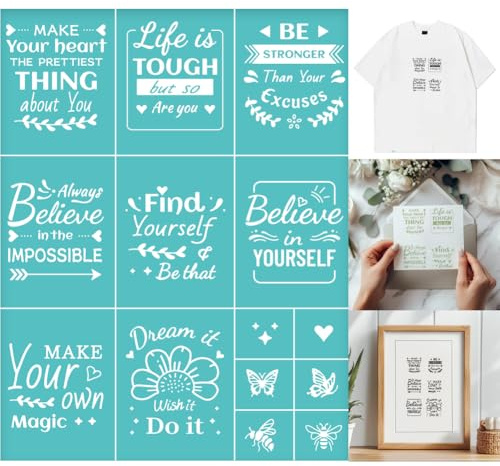 GOMAKERER 2pz Stencil Serigrafico con Bordi di Parole Positive, Stampa Serigrafica Autoadesiva Riutilizzabile Trasferimenti A Maglie Ispirazionali Stencil per Bordatura Da Parete Tessuto Decorazione