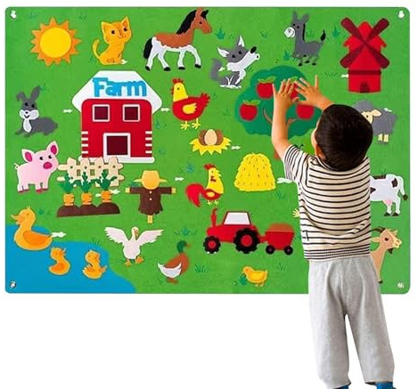 Pizarra de fieltro infantil con gráficos de franela para niños, granja, dinosaurio, historia animal, juego de tablero de fieltro, juego de aprendizaje interactivo, tapiz de pared, 105 x 75 cm