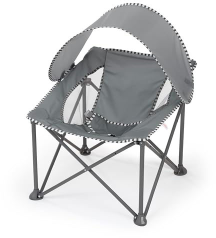 Bright Starts Asiento de viaje Pop 'N Chill, para uso en interiores o exteriores, con capota UPF 50+, color gris, de 0 a 6 meses