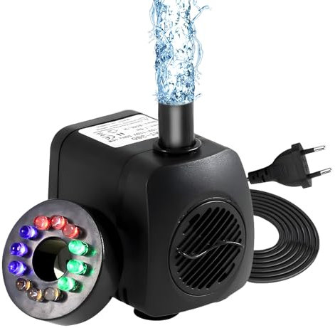 Journeyside Pompe à Eau Submersible 16w, 800L/H Pompe à Eau Ultra Silencieuse avec Lumière Colorée, Mini Pompe Fontaine D'entrée D'eau Surround,pour Bassin, Fontaine de Jardin Aquarium