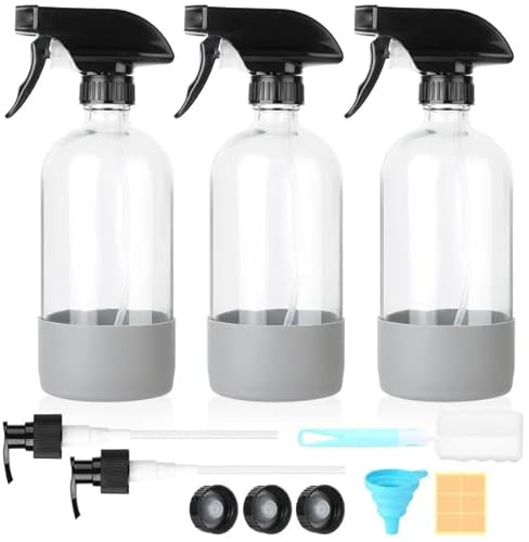 Furuising 3 Pezzi Spruzzino per Piante da 480ml, Spruzzini Nebulizzatori Vuoti, Bottiglia Spray con Spruzzatore Regolabile, Pompe, Coperchi, Manicotto, Imbotti, Etichette per Pulizia, Piante, Capelli