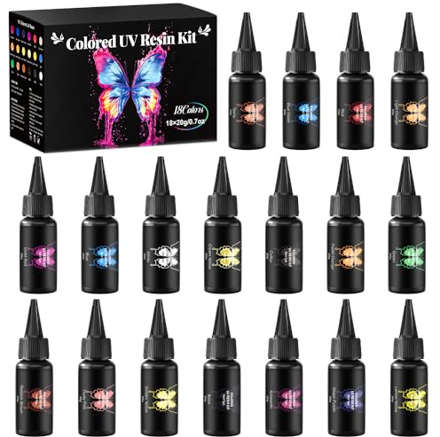 Minlebao 18 Colors UV Resin Kit - Fast Curing Crystal Clear Epoxy Resin for Jewelry Making, DIY Crafts, Nail Art ，High-Hardness & Safety (20g/0.68oz Each)