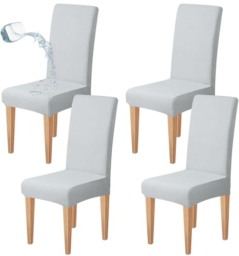 Dioxide Coprisedie con Schienale Elastico Copri Sedia da Cucina Tessuto Jacquard Waterfroof,Universali Coprisedia Elasticizzati, Moderno Fodera Sedia per Soggiorno,Cucina,Casa (Grigio Chiaro,4PC)