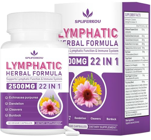 Spliferkou Lymphatic Drainage Supplements, Herbal Lymph System Support Supplement with Echinacea, Dandelion, Burdock Root, Cleavers & More - Non GMO, Gluten Free - 60 Capsules