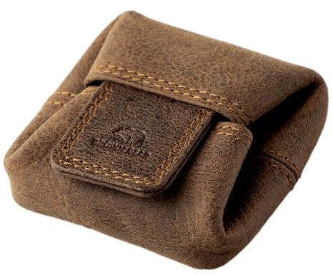 BROWN BEAR Münzbörse klein | Leder Vintage Braun | Echtleder Münzbeutel mit Druckknopf | Mini Kleingeldbörse Wiener Schachtel | Minibörse für Herren & Damen | BB 9095 HBR