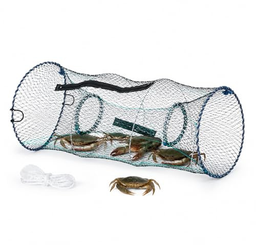Hillington Collapsible Crabbing Net - Durable Mesh Crab Net, Fish Trap Basket Net For Catching Crab, Prawn, Shrimp, Lobster, EEL, Crayfish Trap - Fishing Net with Zipped Access and Bait Pocket