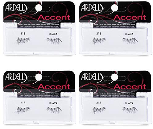 Ardell Accent Half Lashes 318 - Short Wispy Natural Looking Cat Eye for Everyday Wear, 4 Pack