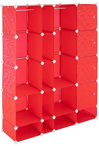 Nexos Trading Kleiderschrank Garderobenschrank rot 161x127x37cm Steckregal DIY stapelbares Stufenregal erweiterbares Kastenregal mit Türen und Ablagefächern