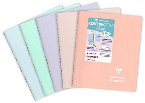 Clairefontaine 366781C Set of 5 Spiral Notebooks Koverbook Blush - A5 14,8x21 cm - 160 Lined Pages - White Paper 90 g - Opaque Polypro Cover - Random Colours