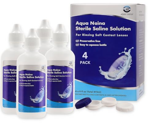 Oculus Curae Aqua Naina Saline Solution – Preservative-Free Sterile Rinse for Soft, Hard & Gas Permeable Contact Lenses – Unisol 4 Alternative – Travel-Friendly – 4X 4 fl oz Bottles