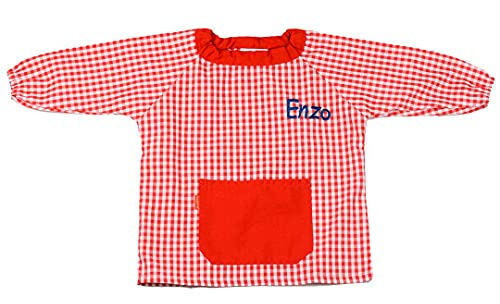 KLOTTZ-Babi Colegio sin Botones con Nombre Bordado Personalizable. Babi Poncho guardería o Comedor.Rojo. Talla 1/2 años (84-91cm)