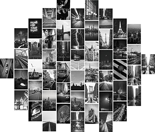 通用 Collage-kit – svartvit väggkollage-kit, estetiska bilder, 50 set 10 cm x 15 cm väggdekor för flickor pojke, fotovisning, VSCO-affischer för bar.