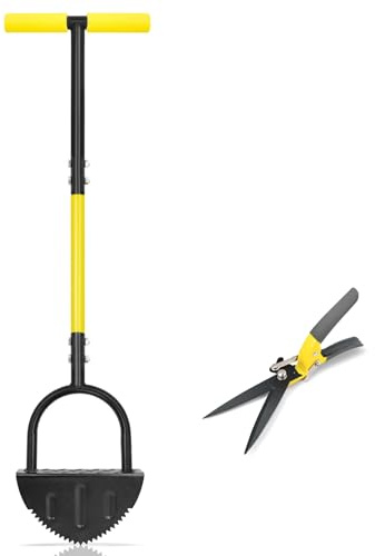 Byhagern Professional Edge Lawn Tool, Heavy Duty Steel Half Moon & Saw-Tooth Blade for Clean Borders, Long Handle Reduces Back Strain, Manual Edger Ideal for Garden Edges, Sidewalks, Flower Beds