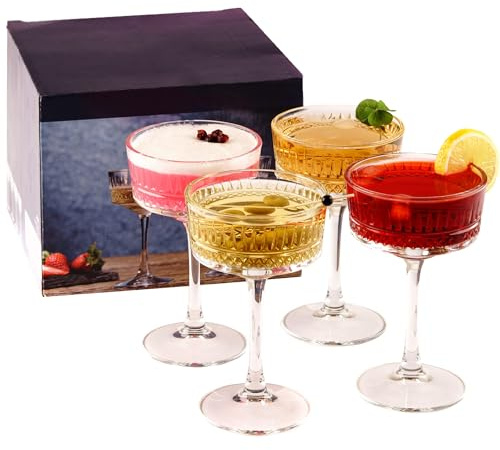 the mask el turko Vintage Coupe Glasses Set of 4, Champagne, Cocktail, Martini, Wine Glasses, Long Stem Glassware, (8.8oz/260ml) (4 Pcs)