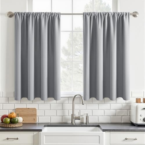 MRTREES Grey Kitchen Curtains 36 Drop, 2 Panels Waterproof Curtains for Bathroom Window, 30x36 Inch 75x90 CM, Grey