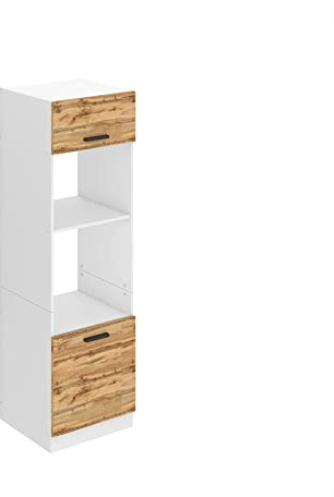BELINI Meuble Micro-Ondes 60 x 204 cm Colonne, chêne wotan | Meuble de Rangement pour Micro-Onde, Armoire de Cuisine avec 2 Portes, Meuble Cuisine 57,6 x 60 x 204 cm, Etagere Micro Ondes