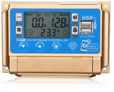 SUNYIMA 60A MPPT Solar Laderegler, Solar Ladegerät 12v/24v Strom Autofokus MPPT Tracking Charge mit Bluetooth LCD Display Dual USB Solar Regler Laderegler Mehrere Laststeuermodi