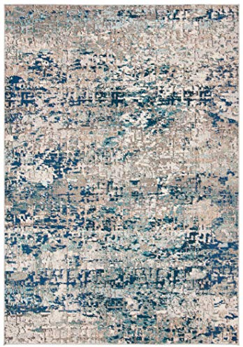 Safavieh Alfombra Moderna y Elegante para salón, Comedor, Dormitorio, colección Madison de Pelo Corto, Color Gris y Azul, 61 x 91 cm