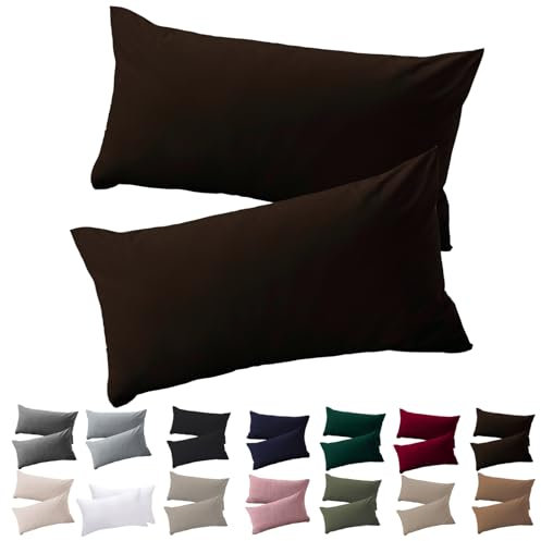 Soifox Kissenbezug 30x50 2er Set - Braun kopfkissenbezug Für Kissen 30 x 50 cm 100% Mikrofaser Resistent und Hypoallergen Kissenbezüge mit Reißverschluss