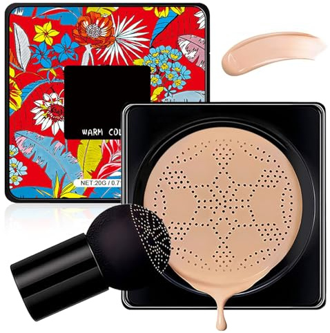 Svamphuvud luftkudde CC Cream – Cushion Foundation långvarig, sminkbeständig, jämn hudton med blekning ansiktets orenheter täcker alla hudtyper med 20 g innehåll, naturlig