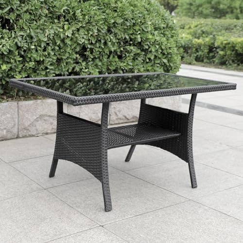 Calma Lux® Polyrattan Gartentisch 120x70x68cm mit Ablage Glas Tischplatte Wetterfest Garten Terrasse Balkon Tisch Esstisch Gartenmöbel (Schwarz)