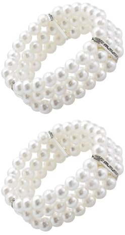Hsthe Sea 2PCS Bracciale Estensibile con Perle Bianche Multistrato Fatto a Mano Accessori per Feste a Tema