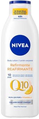 NIVEA Q10 Loción Corporal Reafirmante (1 x 250 ml), crema hidratante corporal para piel normal, crema reafirmante corporal con Collagen Boost Complex, Vitamina C y Q10 puro