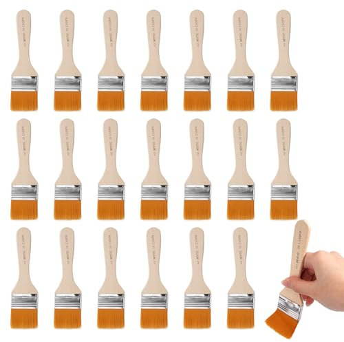 Lot de 20 pinceaux plats - 4 cm - Avec manche en bois lisse - Pinceau plat - Pour peinture, clôture, décoration, peinture