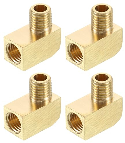 QUARKZMAN 4Pcs Accesorio de Tubería de Latón de 90 Grados Codo de Calle M8 Macho x M8 Hembra Conector de Tubería para Gas, Aire, Aceite, Propano