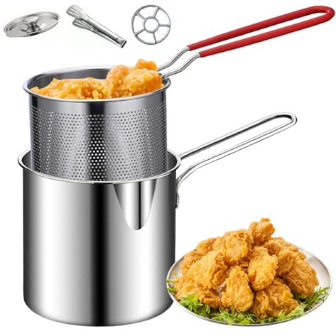 Mini Fryer Frittyer, Edelstahl-Fritteuchsen-Topf mit Anti-Scenen-Griff, Fritteuchsenpfanne mit Korb, Mini-Fritteuse für Tempura-Chips, Pommes, Fisch und Hühnchen.