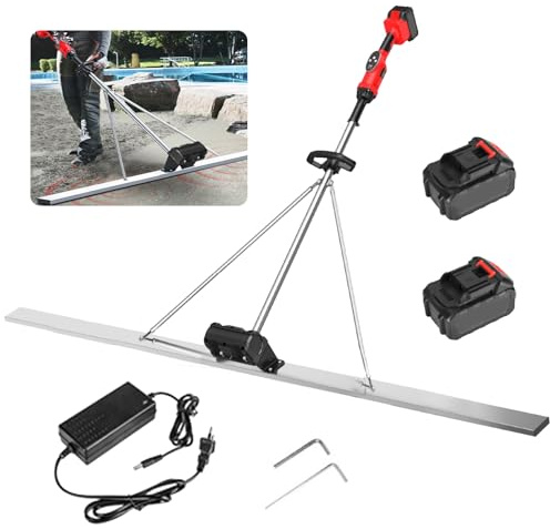 Akku Betonrüttler, 21V Elektrischer Beton Estrich mit 2 Akku 2,000 mah Beton Abzieher 60W 6,000 U/min Edelstahl Glättungsmaschine 1.5m für Beton Schlamm