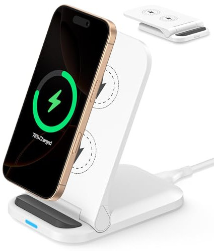 Chargeur Induction pour iPhone Air/17/16/16e/15/15 Pro Max/14/13/12/11,15W Chargeur sans Fil iPhone Base Chargeur Pliable Wireless Charger pour Apple,Station Charge Rapide pour Samsung S25/S24/S23