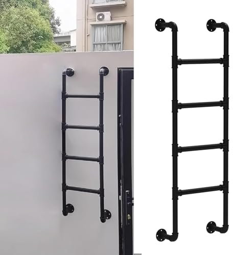 Escalera de escape de incendios antideslizante resistente para montar en la pared, 100-0 cm, ajustable, de metal negro, capacidad de 1,4 kg para seguridad en el tejado/garaje, opciones de tamaño