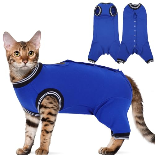 Yternal Stress-Free Cat Recovery Suit for Female Cats - Vet-Backed E-Collar Alternative, Anti-Lick & Rear Access Design RoyalBlue S