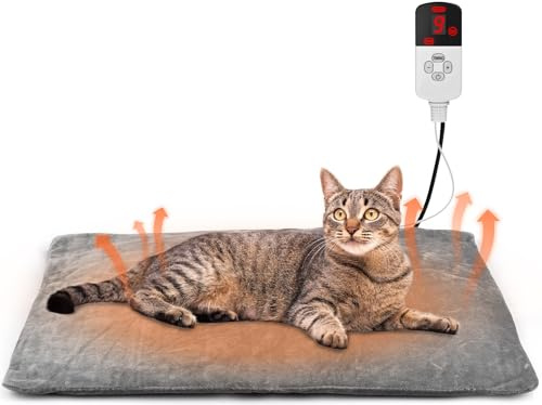 Onherm Manta Térmica Eléctrica para Gatos y Perro 45×45cm,9 Temperaturas & Timer 12H, Almohadilla Térmica para Mascotas - Apagado automático y Lavable