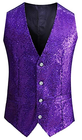 Generisch 2026 - Chaleco de Lentejuelas para Hombre Casual Chaleco Tank Top Traje Abdomen Tops Medio, morado, XXL