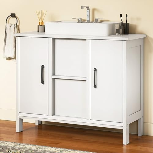 YITAHOME Armario para Debajo del Fregadero, Mueble de baño de pie con 2 Puertas, tocador de baño con Estante, Armario de Almacenamiento para baños, Apartamentos, Unidades de Alquiler, Color Blanco