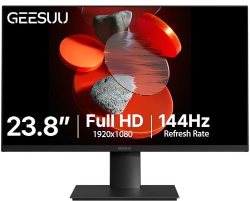 GEESUU 24 Inch Computer Monitor, PC Gaming Monitors 144Hz, 5ms, FHD 1080p, Eye-Care Screen, Lowblue, 99% sRGB, VESA 75x75mm, HDMI 2.0 & DP 1.4 | HDR10 VA-panel 1080P PC-skärm för kontorsspel, ögonvård, smal infattning, sRGB 99 %, lutningsjusterbar, VESA 75 x 75 mm, HDMI