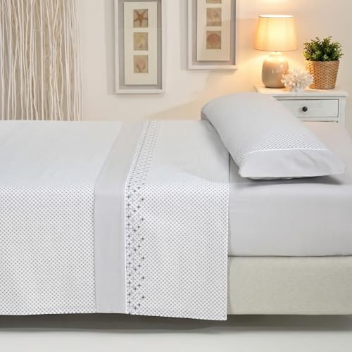 Sábanas 150x190 150x200 - Juego de Sábanas 3 Piezas - Algodón y Poliéster - Sábana Bajera Ajustable hasta 30 cm, Encimera y Funda Almohada - Ropa de Cama Estampada Suave y Transpirable (Maeva Rosa)