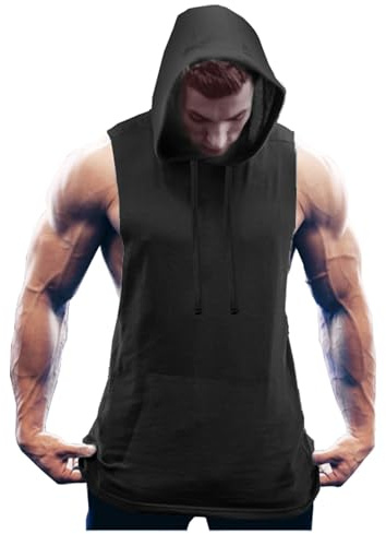 COOFANDY Men's Workout Hooded Tank Tops Bodybuilding Muscle Cut Off T Shirt Sleeveless Gym Hoodies Black
