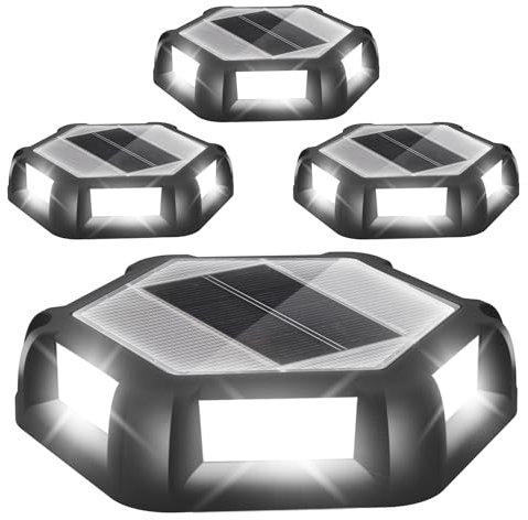 NATPOW Solar Deck Lights, Dusk Till Dawn Outdoor Lights Solar Power, Cool White Ground Lights, IP65 Waterproof Decking Lighting, LED Outdoor Path Light for Garden Lawn Pond Pathway Step 4Pack