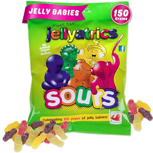 Jellyatrics Jelly Babies Sours - 150g Bag of Sweets - Meet the Jellyatrics and Experience the Fruity Novelty Sweets, Sour Sweet, and Fruity Jellies - Exciting Sweet for any Occasions