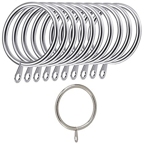 iPEAK Curtain Rings 38mm Internal Diameter Metal Curtains Large Rings Hanging Hooks For Curtain Rods Pole (24 Pack, Silver)