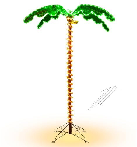 COSTWAY Palmera Tropical LED 136/138 cm, Palmera Artificial con Luces LED y Palos Sólidos, Palmera Iluminada con Base Plegable, Palmera Decorativa para Casa Fiestas y Navidad (175 x 120 x 218 cm)