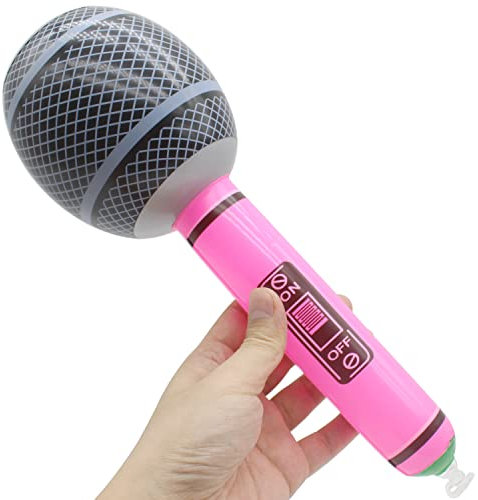 LRMYS 32CM Inflatable Microphone, Big Size Blow Up Disco Party Mic Toy for Educational Christmas Birthday Stage Performance Accessories, Pink 1 Pack